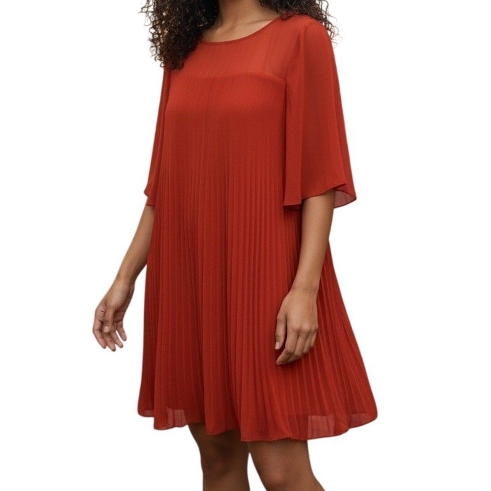ANTHROPOLOGIE MAEVE‎ Edie Bright Orange Pleated Swing Dress NWOT $150 Size 6